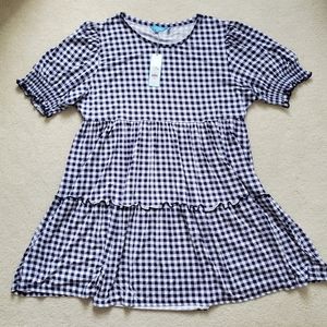 NWT Draper James Blue Gingham Lee Ann Ruffle Dress szXXL